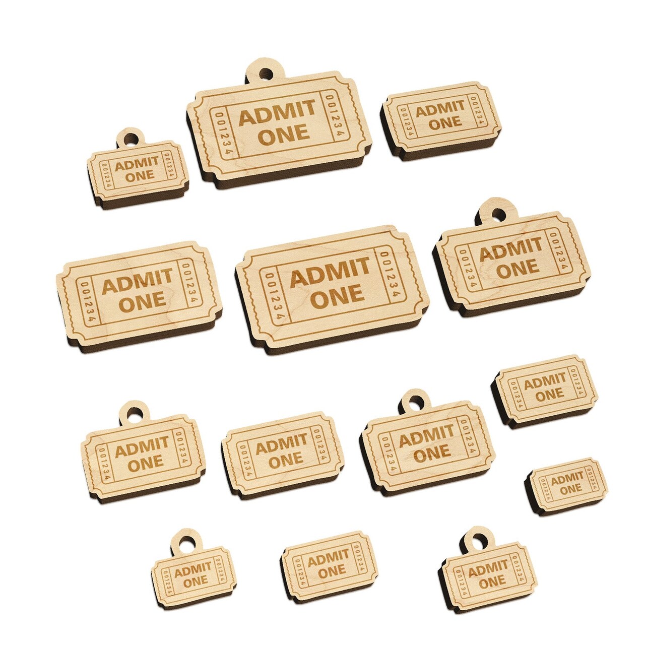 Classic Admit One Movie Raffle Ticket Mini Wood Shape Charms Jewelry DIY Craft